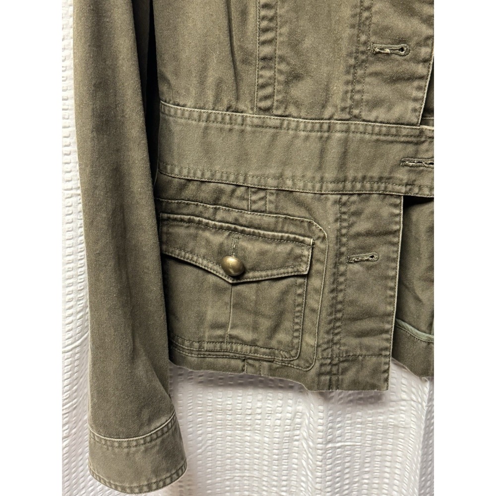 Women's Harolds 100% Cotton Olive Green Utility Jacket Bronze Button Size M - Picture 8 of 13